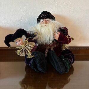 Costco Wholesale Santa Claus Figurine Burgundy Velvet Jester Doll Holiday Decor